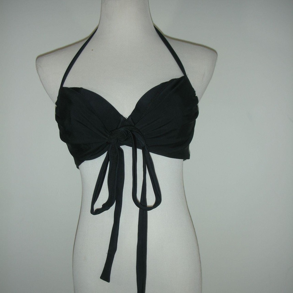 Old Navy Black Halter Bikini Top Tie Front Adjustable Swim Top Y2K Medium